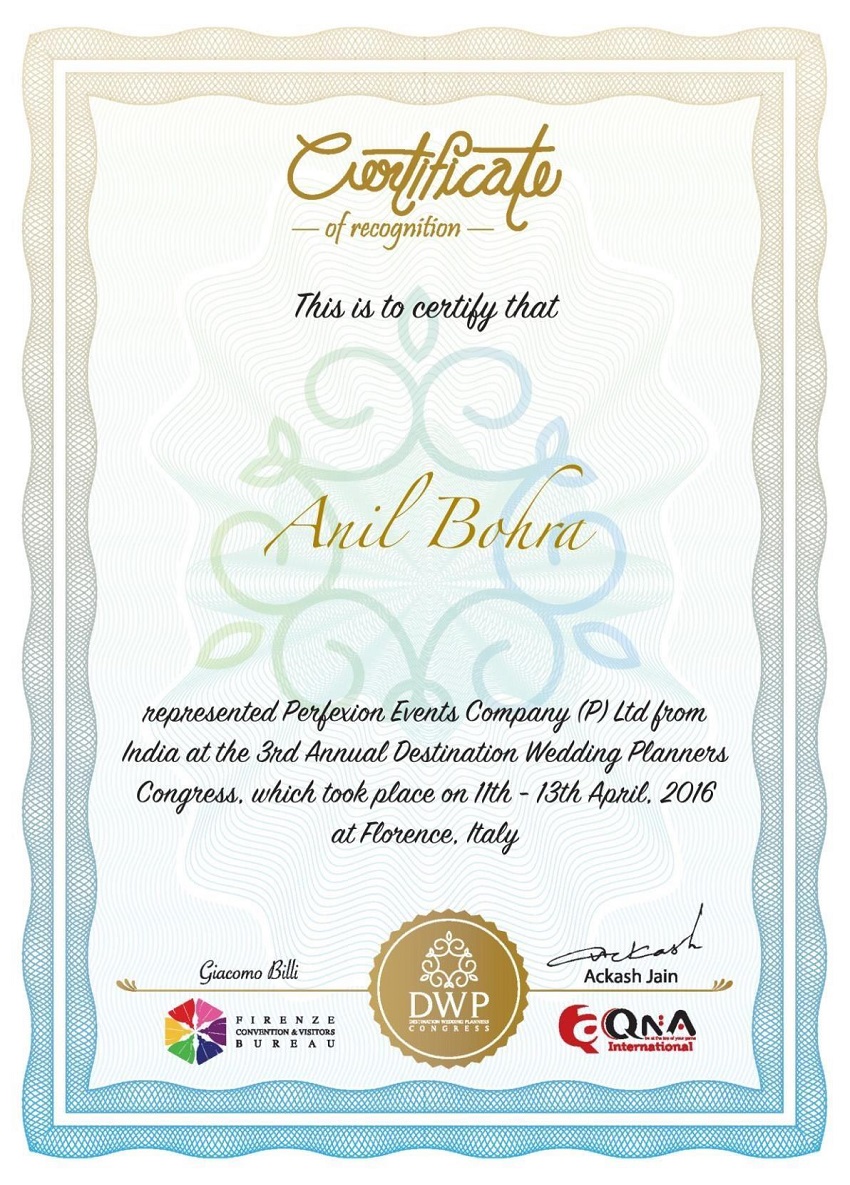 Certificate of Recognition @ DWP Congress, Florence, Italy Image