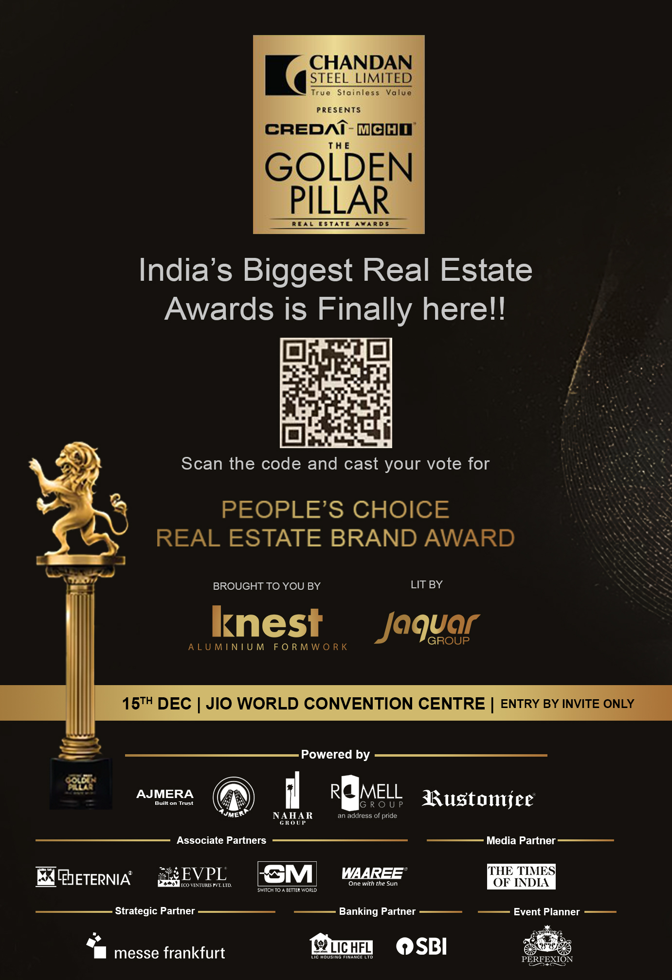Proud Event Planners for the prestigious CREDAI-MCHI - The Golden Pillar Awards (Real Estate), held at JIO World Convention Centre, Mumbai Image